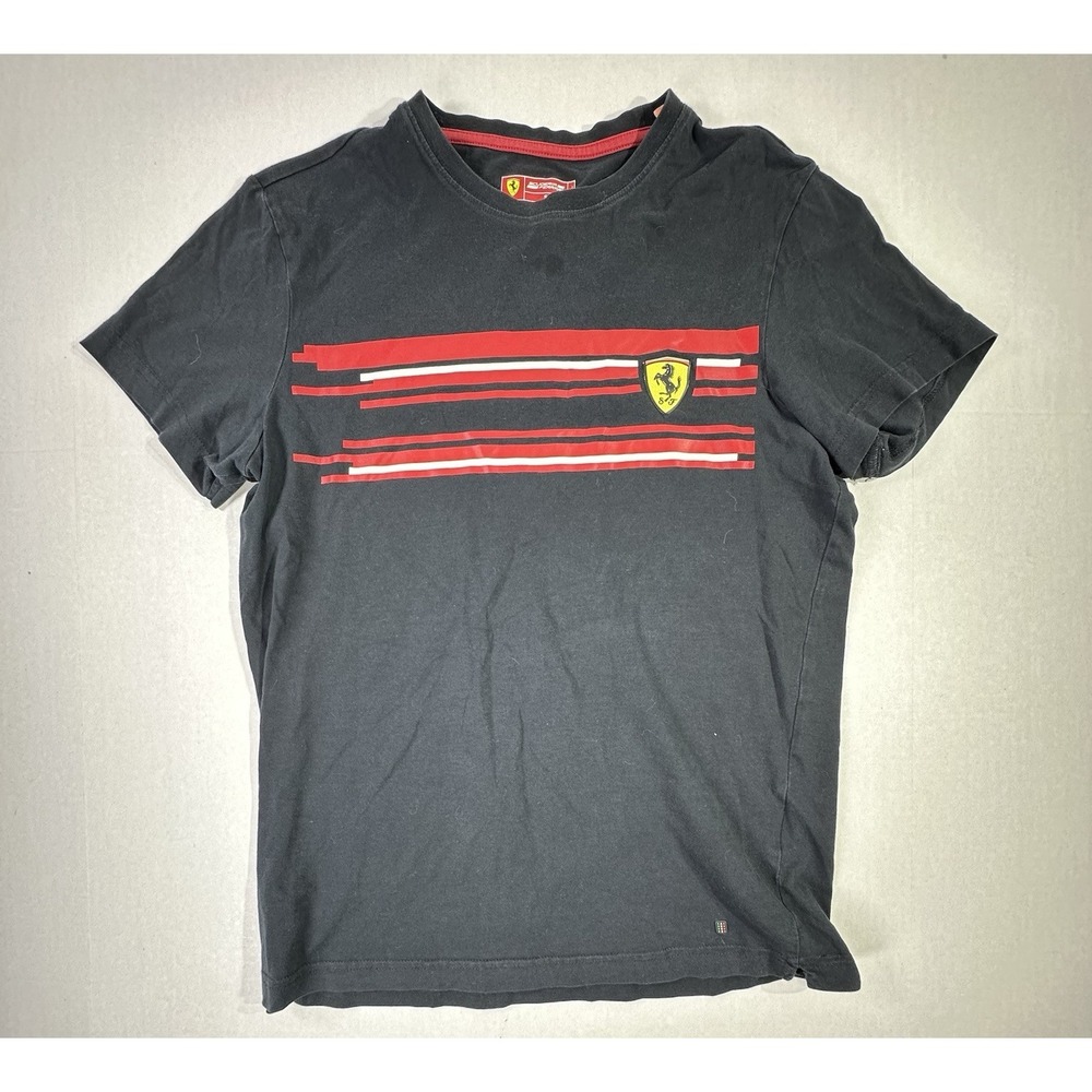 Ferrari Scuderia Shield Graphic T-Shirt Black Red Stripes‎ Men's Size Small